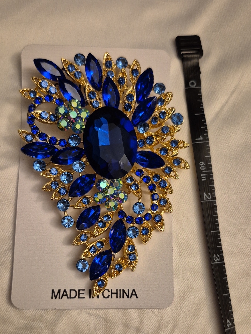 Blue Statement Brooch/Pendant - Gold Tone